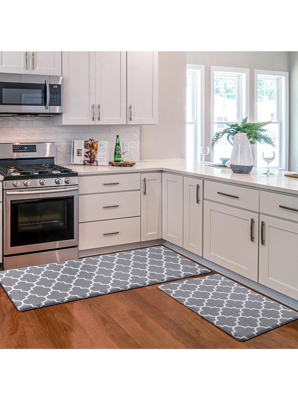 Grey Trellis Kitchen Runner and Mat Set